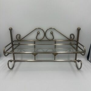Solid Brass Vintage Bathroom Shelf & Towel‎ Bar - Includes Glass Shelf